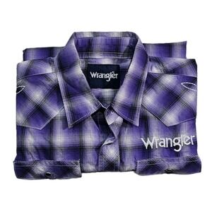 Boy's  Wrangler® Logo Long Sleeve Snap-in Shirt Classic Fit Purple/White